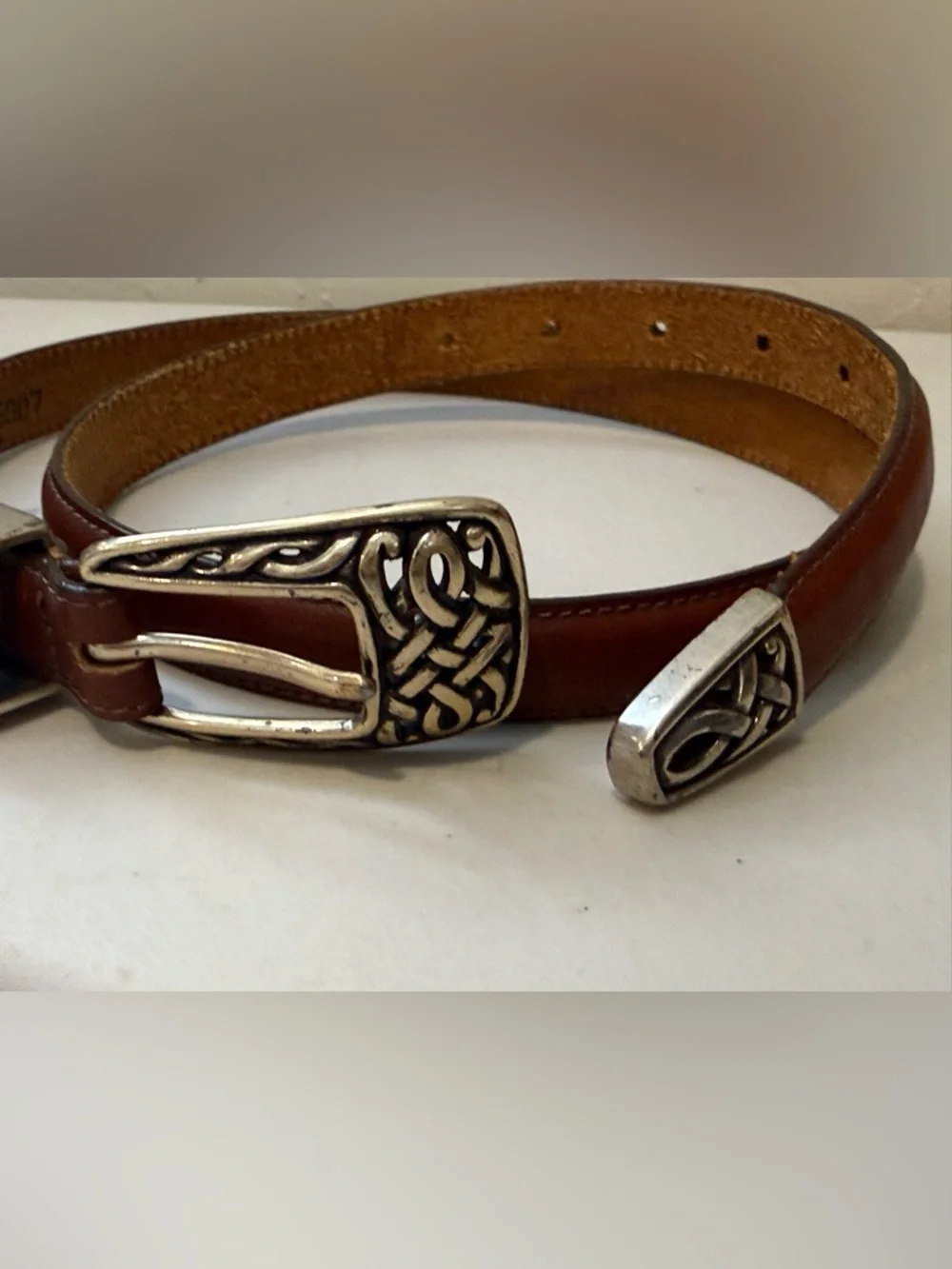 Vintage Brighton Belt Brown‎ Leather Croc Embossed 90s 35”L